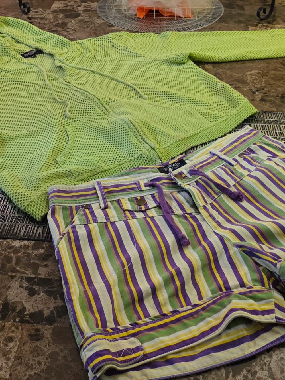 Peck & Peck Long Sleeved Mesh Hoodie Zipper Front + Mardi Gras Shorts